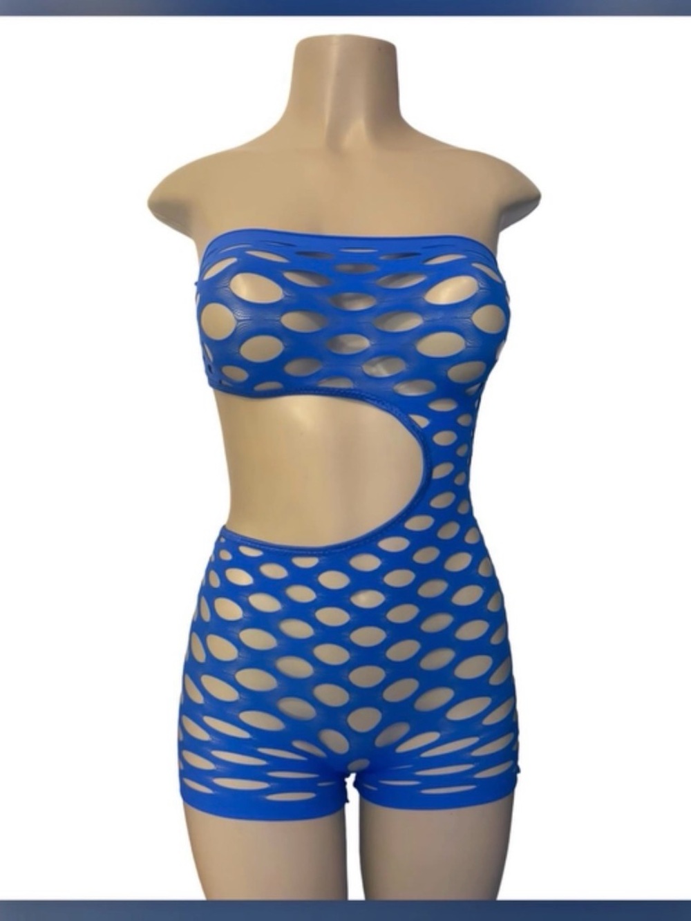 Electric Blue Cutout Fishnet Bandeau Romper - Women Intimates